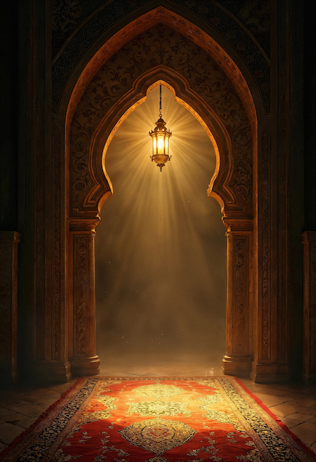 mystical archway with golden light ornate details